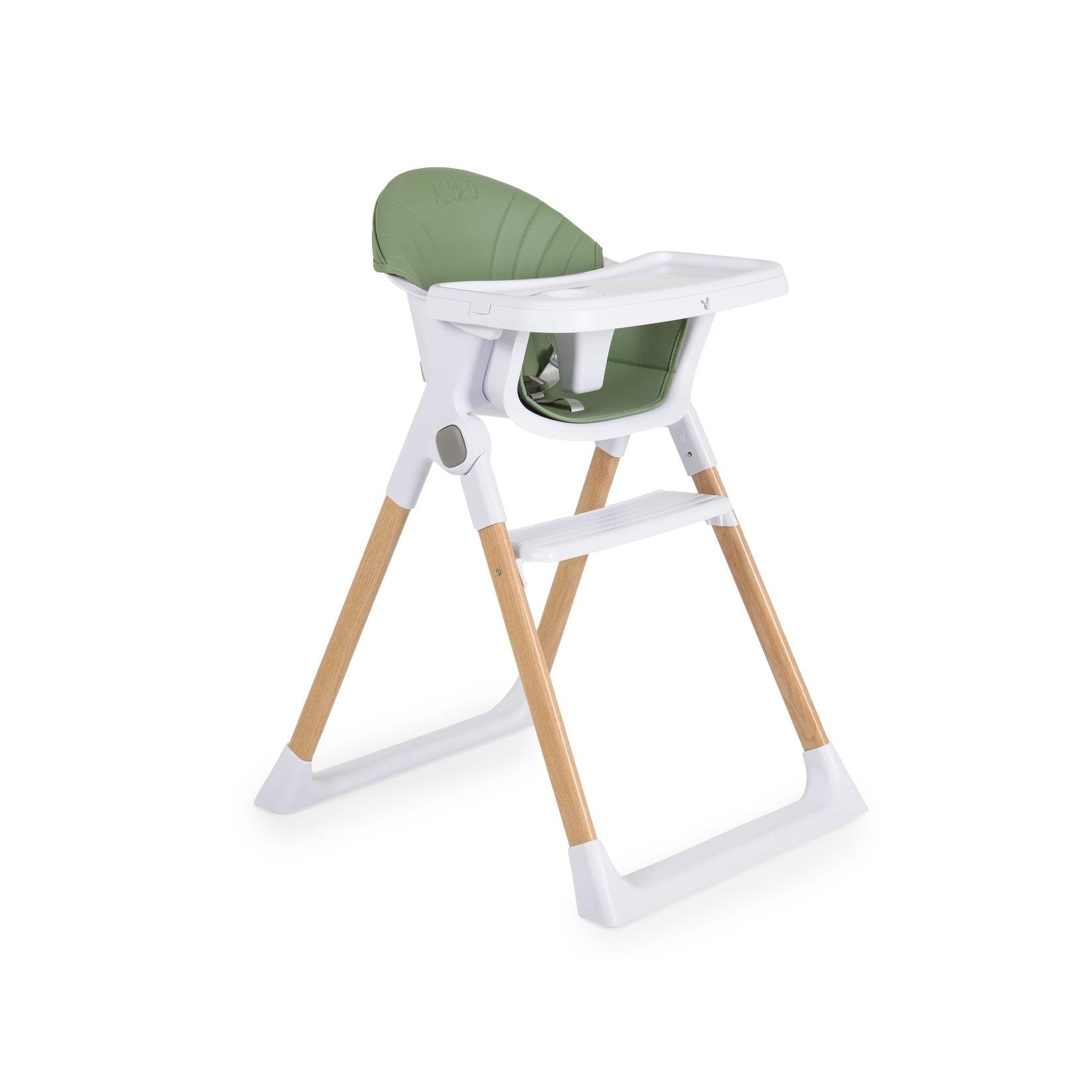 Cangaroo Kinderhochstuhl Almond Holzoptik klappbar Doppeltablett Sicherheitsgurt grün