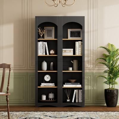 Clihome Farmhouse Free Standing 5 Tier Bookshelves Storage Cabinet with Adjustable Shelves, Set of 2