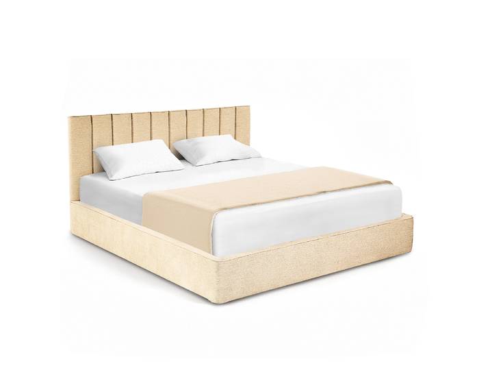 Polsterbett 140 x 200cm Chenille Roselia Beige/Creme 1 Bettkasten
