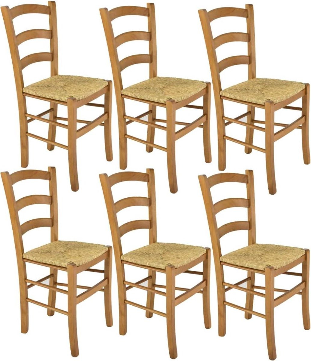 Set van 6 traditionele eikenhouten eetkamerstoelen