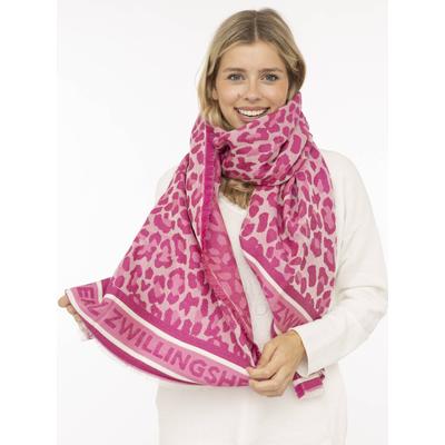 Schal ZWILLINGSHERZ "Leo Allover", Damen, pink, Obermaterial: 60% Polyacryl, 25% Baumwolle, 15% Wolle, Modetücher Schal, Leo Muster, Zwillingsherz Schriftzug, Fransenabschluss, Wollanteil