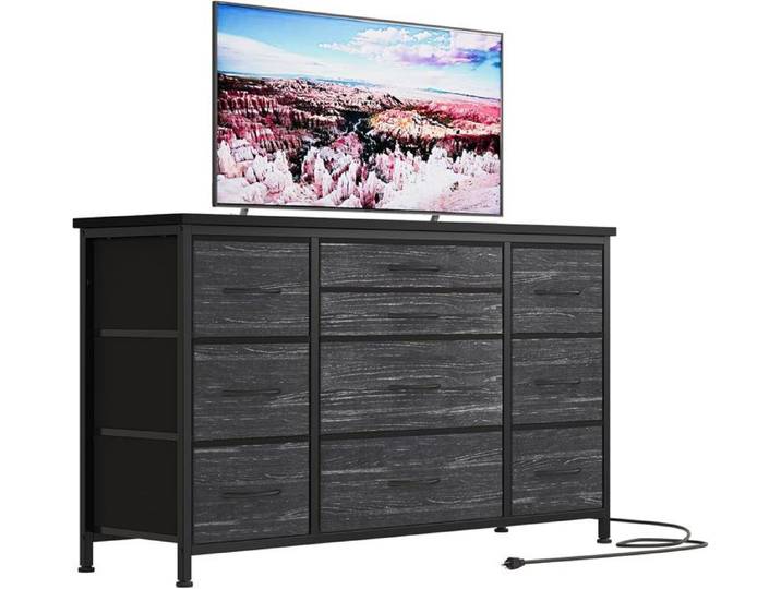 COMMODE DE CHAMBRE Commode 10 tiroirs en tissu Commode de chambre NOIR Style Moderne-120X40X70CM