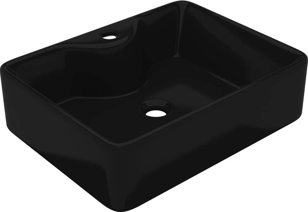 Syfax Keramische Vierkante Wastafel met Kraangat - Zwart - Countertop