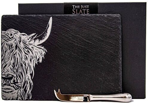 Selbrae House Just Slate Company Highland Cow Slate Cheese Board & Knife Gift Set