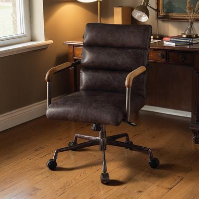 Harith Retro Executive Office Chair with Adjustable Height, Swivel Seat and Top Grain Leather by GDFStudio
