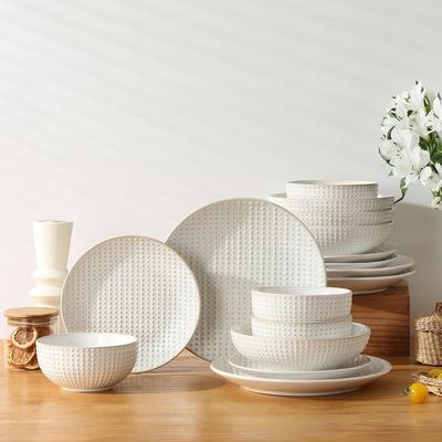 MALACASA LYDIA Embossed Stoneware 16-Piece Dinnerware Set
