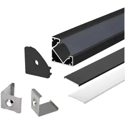 2m Schwarze LED Aluprofil Alu Schiene T Profil Kanal System für LED-Streifen inkl. 2 Abdeckung Profil G-S