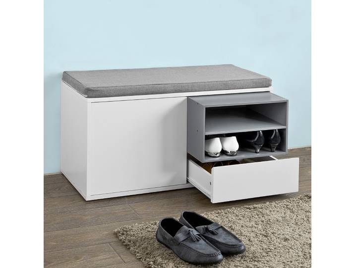 SoBuy FSR37-W Banc avec coussin, banc de lit, meuble à chaussures, banc d'entrée blanc, dimensions env: 80x46x35cm