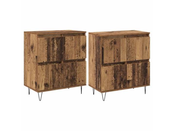 Fisinber Sideboard 2er Set Anrichte Altholz-Optik Kommode 60x35x70 cm Vielseitige Flurschrank Anrichten mit Metallbeinen für Ordnung in Wohnzimmer, Esszimmer und Flur.