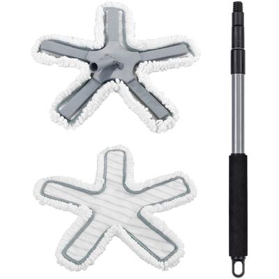 Bodenwischer-Set MAXIMEX "Modell Oktopus mit Teleskopstiel", grau, B:46cm H:134cm L:45cm, Kunststoff, Stahl, Textil, Reinigungs-Sets, 360 Duo-Knickgelenk, Mikrofaser-Bezug, reinigt nur mit Wasser