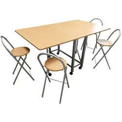 WellHome - Tisch und 4 Hocker Set 'Buch' aus Holz, Kollektion 'Buch'.