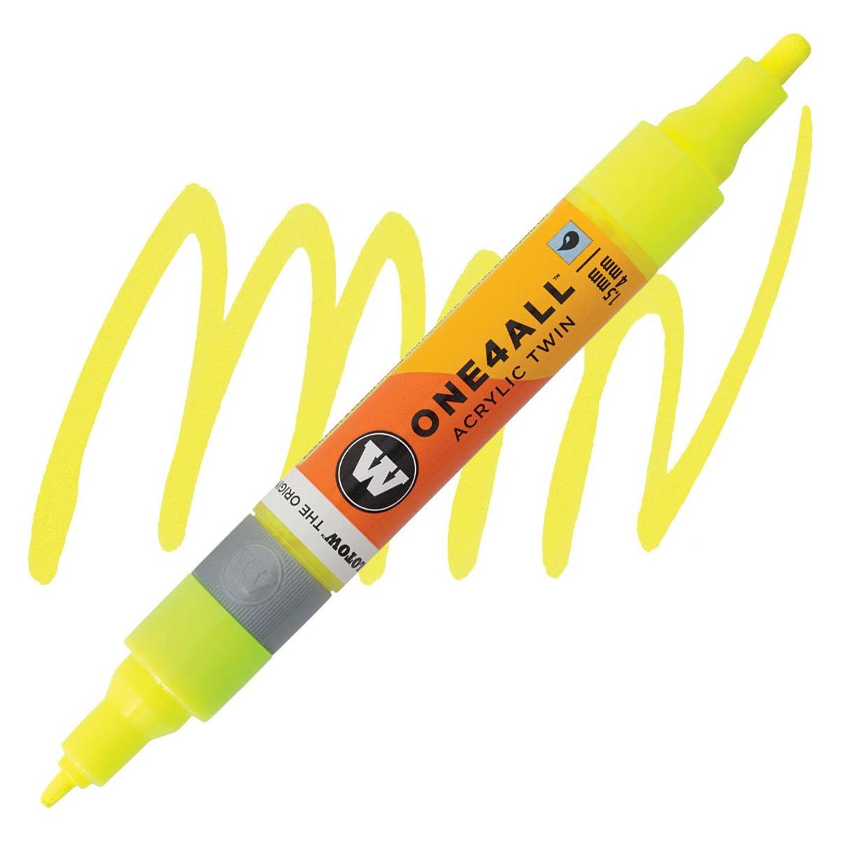 Molotow Marqueur pour Maquettes - One4All Twin - Acrylique Jaune Fluo Phospho. - 1,5/4mm - -220 - 15 cm (1x) (MO227429)