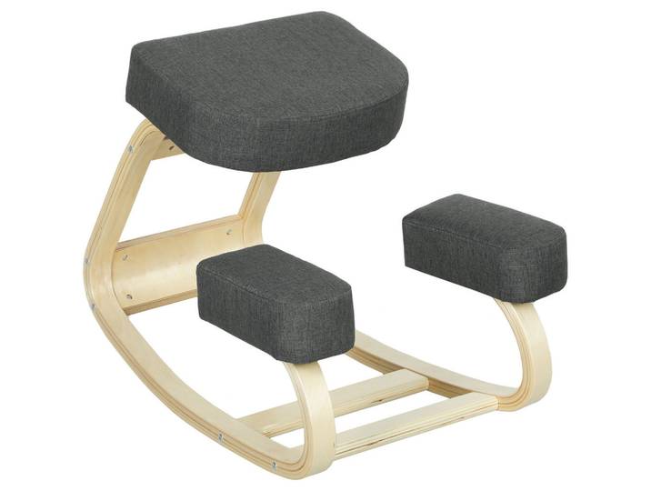 Vinsetto Kniestuhl Birke Polyester Dunkelgrau, Holz, 51x58x69 cm, Büromöbel, Bürostühle, Bürohocker