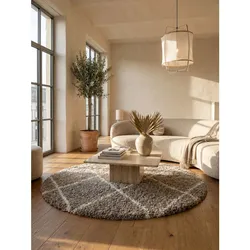 Hochflorteppich DOLOMIT, geometrisch, Beige, Ø 80 cm
