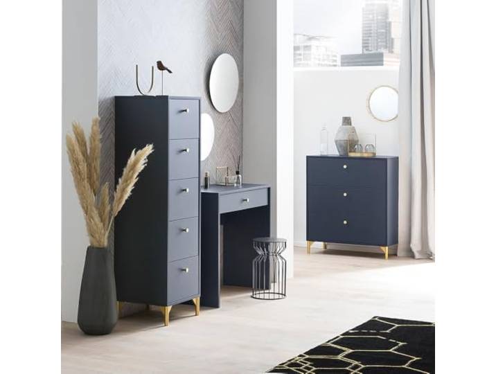 Schlafzimmer Set 4-teilig mit 2 Kommoden, Spiegel, Schminktisch in blau