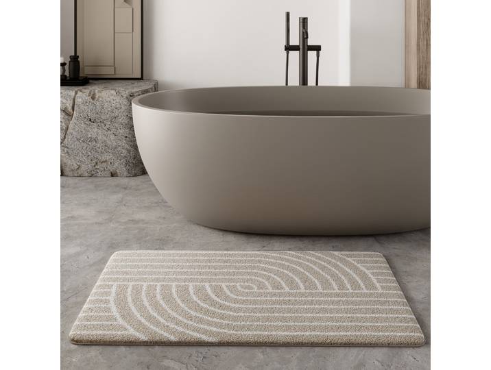 Badematte WECON HOME BASICS Hilda , weiss (weiß), H:15mm, Polyester, Badematten, Badematte, waschbar, rutschfest, strapazierfähig, pflegeleicht mit Retro Muster