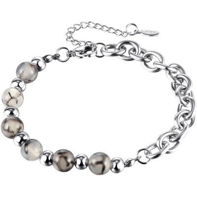 Armband FIRETTI "Schmuck Geschenk Edelstahl Armschmuck Ankerkettenglieder Dragonstone", silber (edelstahlfarben, weiß, grau, braun, weiß, grau, braun), Armbänder, Damen, 25cm, Edelstahl, Armband, mit Jaspis