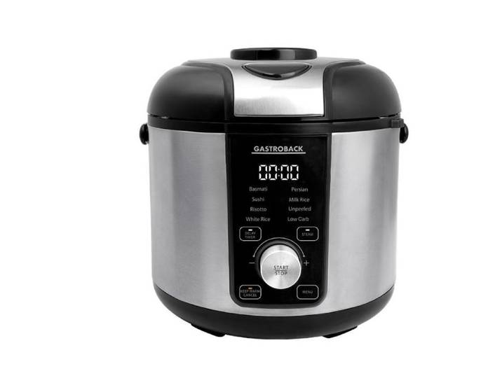 GASTROBACK Reiskocher RiceControl low carb & steam 3 L , silber (silber, schwarz), B:27,8cm H:24cm T:25,1cm, Reiskocher, Reiskocher