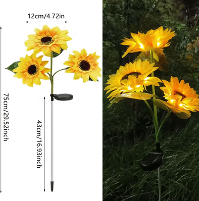Inspire Curations Solar Sunflower Garden Lights For Outdoor Landscape Decor 3head