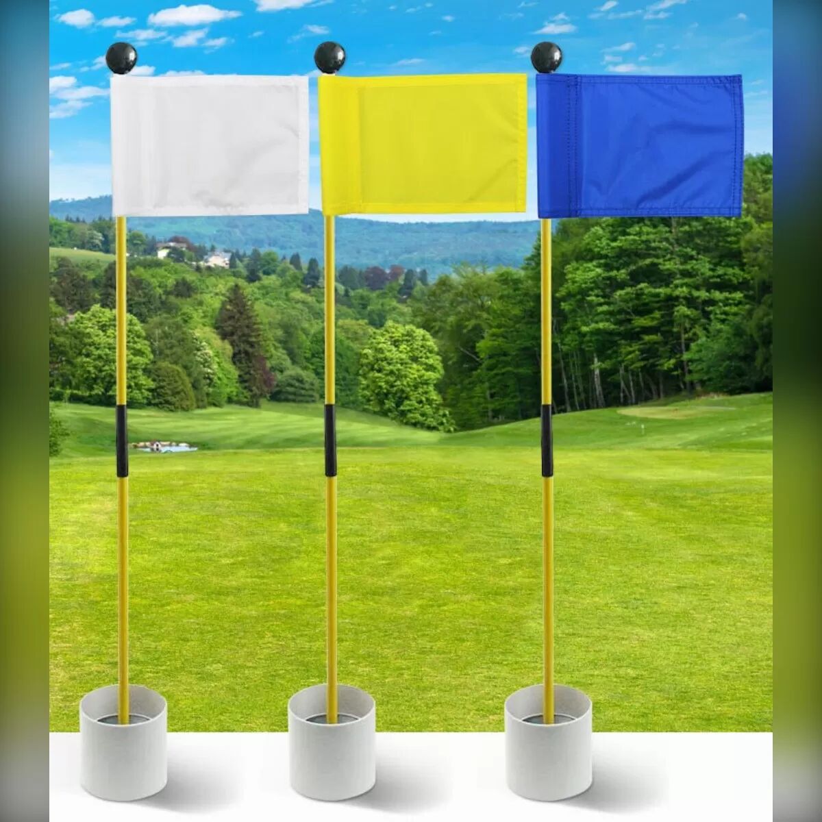 INF Tragbares Golf Putting Green Flaggenstock Set mit Lochbecher Blau