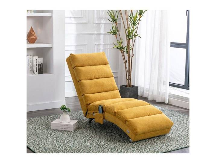 Fauteuil Relax Jaune 148cm - Inclinable Vibration - Soutien Complet Poches - Confort Salon Bureau - Design Moderne