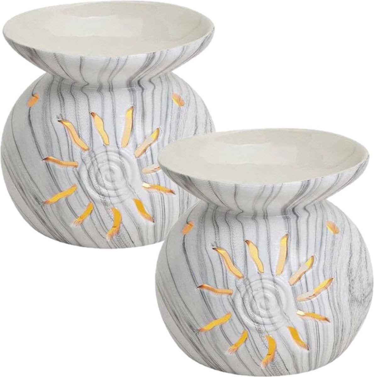 Set van 2 witte geurbranders met zonmotief, Hoogte: 11 cm