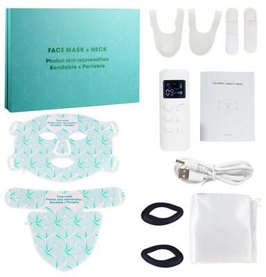 Uplift Treasures Silicone LED Facial Mask With Neck 8 Color Light Therapy green Set Withbox