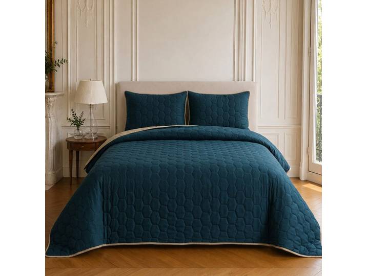 Couvre-lit matelassé en polyester bicolore bleu marine 240x220 cm