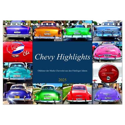 Chevy Highlights - Oldtimer der Marke Chevrolet aus den Fünfziger Jahren (Tischkalender 2025 DIN A5 quer), CALVENDO Monatskalender