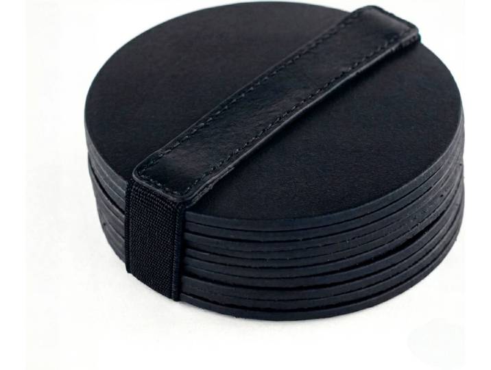 Brute Strength - Onderzetters voor glazen - Leer - Zwart - Rond - 10 stuks - Leren onderzetters - Ronde onderzetter leer - Lederen onderzetters - Onderzetters zwart leer