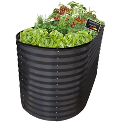 Lemodo Hochbeet Metall 160x80x78cm oval, anthrazit, Pflanzbeet wetterfest, Gartenbeet