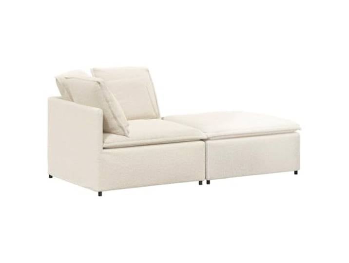 Makastle Modulares Ecksofa mit Hocker Lammwolloptik Creme