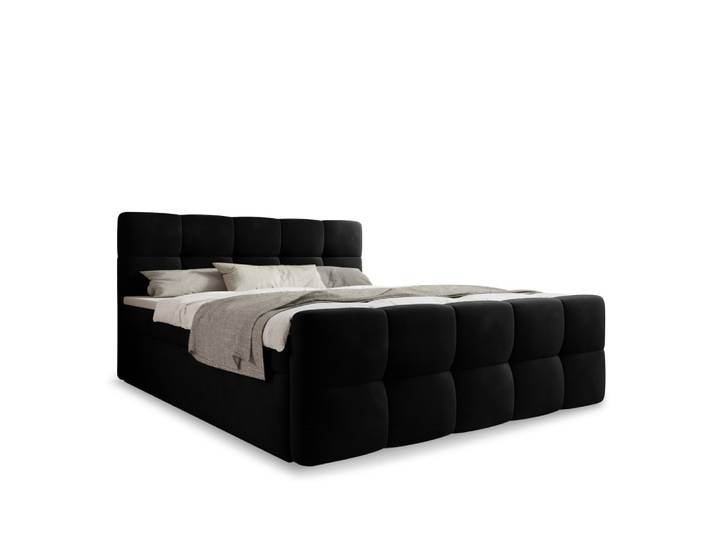 Lit coffre + matelas 180x200cm en velours noir