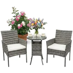 Relaxdays 3-teiliges Gartenmöbel Set Rattan Creme,Grau
