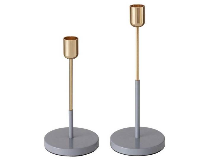 Boltze Home Kerzenhalter Telmo 2er-Set, Grau, Metall, 9x24x9 cm, Dekoration, Kerzen & Kerzenhalter, Teelichthalter