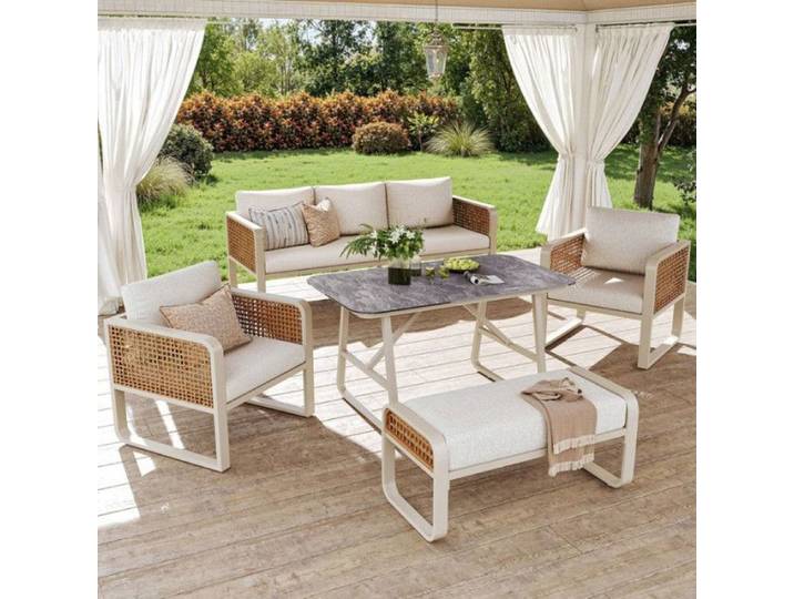 Ensemble salon de jardin pour 6-7 personnes ensemble de sièges en rotin PE incl.canapé de jardin avec coussins lavables Beige