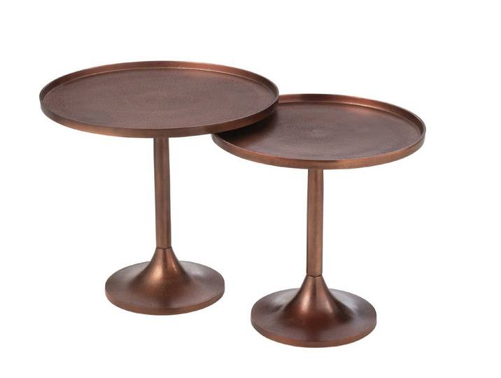 J-line Beistelltisch 2er Set Beistelltische rund Metall Bronze Look braun (2er Set, 2-St., 2er Set), Set aus großem und kleinen Tisch