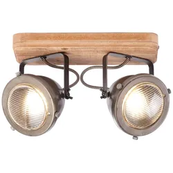 BRILLIANT Lampe Carmen Wood Spotbalken 2flg burned steel/holz   2x PAR51, GU10, 5W, geeignet für Reflektorlampen (nicht enthalten)   Köpfe schwenkbar