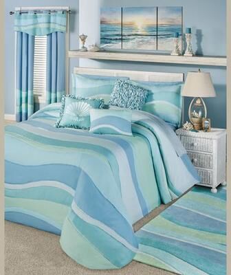 Touch of Class Ocean Tides II Grande Bedspread Cerulean Blue, King, Cerulean Blue