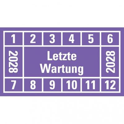 Dreifke® Prüfplakette Letzte Wartung 2028, violett, Dokumentenfolie, 45x25mm, 12 Stk.