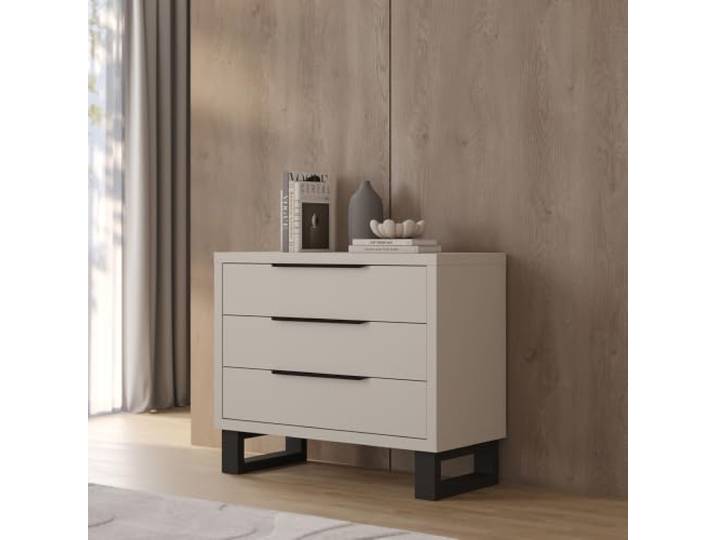 Lomadox Schlafzimmer Kommode 99 cm breit in Kaschmir, 3 Schubladen & Fußgestell in schwarz matt