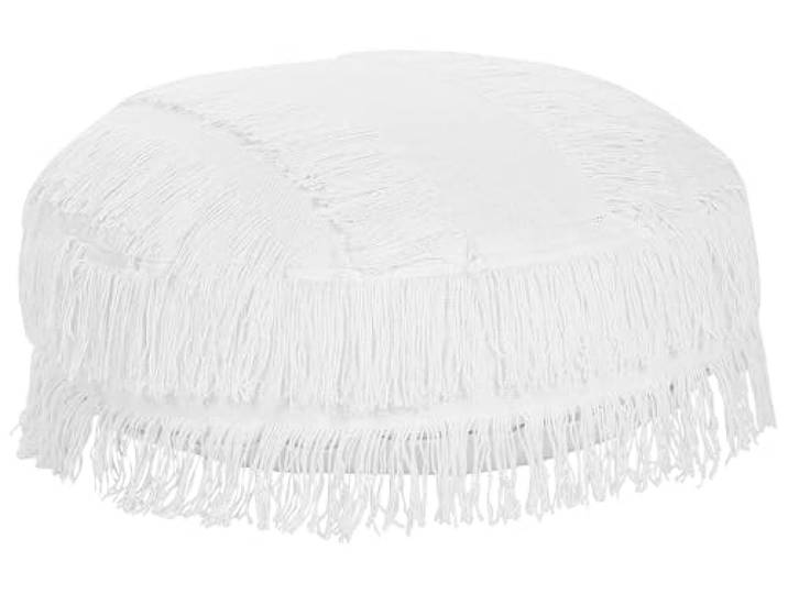 Beliani Pouf Baumwolle weiß geflochten mit Fransen rund ⌀ 50 cm Strickhocker Boho Oulad