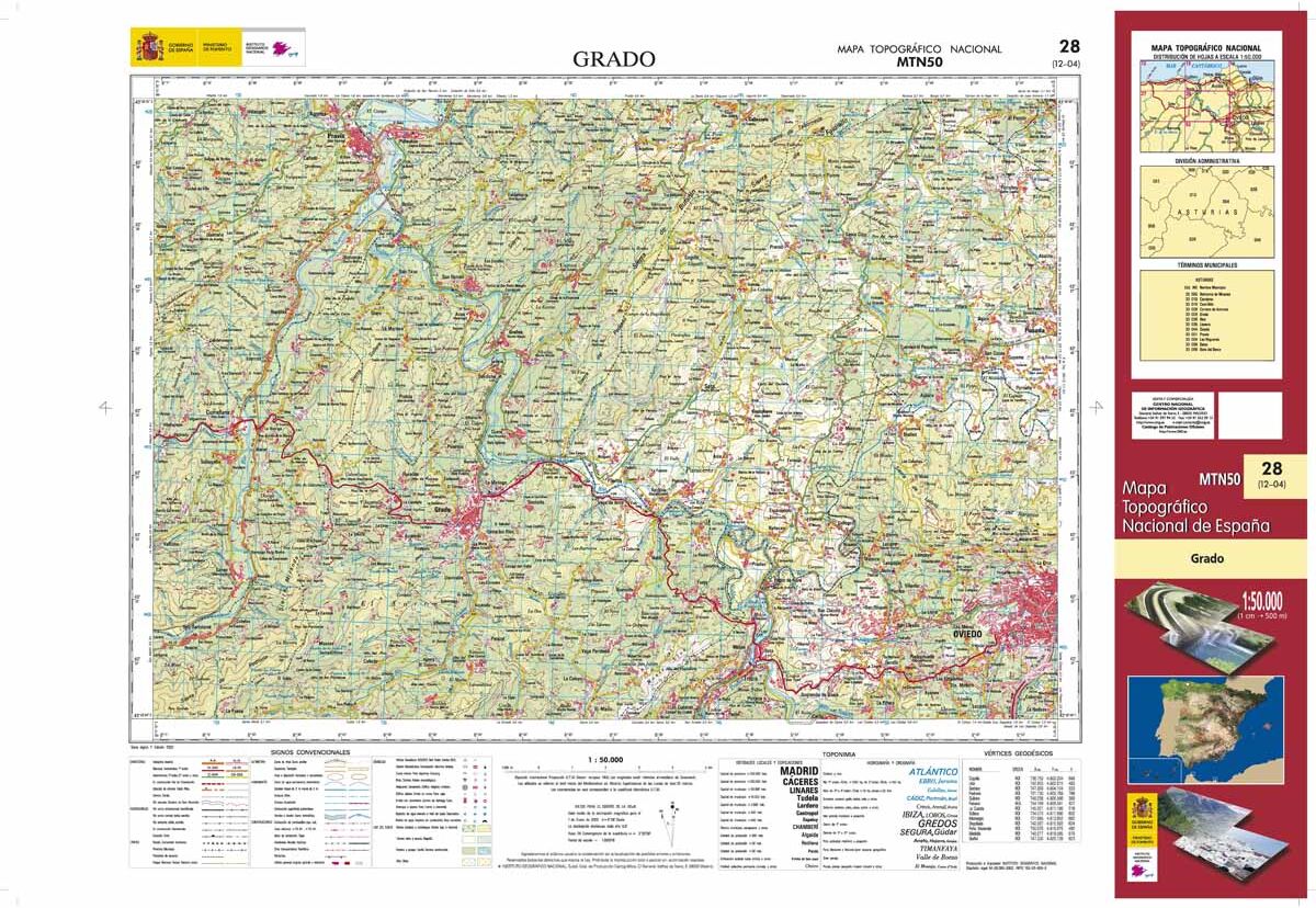 Carte topographique de l'Espagne n° 0028 - Grado   CNIG - 1/50 000