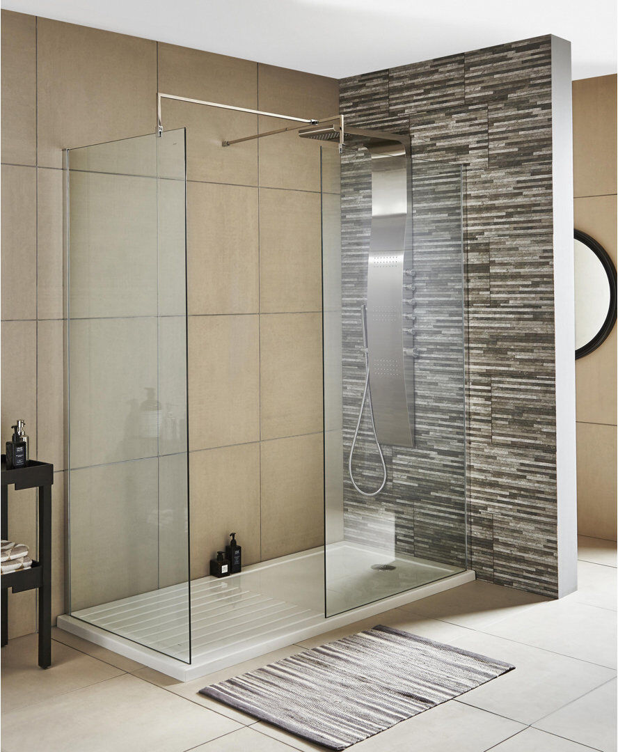 Nuie Wetroom Screens 1850mm H Semi-Frameless Wet Room Glass Screens with Clear Glass Gold 185cm H x 90cm W x 0.8cm D