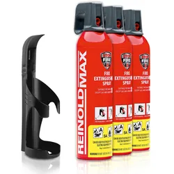 XENOTEC Premium Feuerlöschspray – 3 x 750ml – Wandhalter - Stopfire – Autofeuerlöscher – REINOLDMAX – inkl. 1 Wandhalterung schwarz – wiederverwendbar
