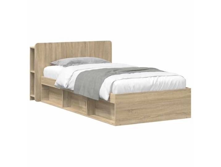 PUGYNBK Bettrahmen Sonoma Eiche 90 x 190 cm Robustes Holz, untere Schubladen, feste Leisten, einfache Montage