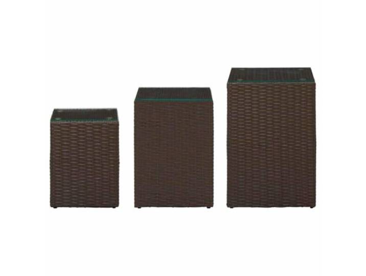 HFUDPOF Beistelltische 3 STK. Glasplatten Braun Poly Rattan Metallrahmen,Leichtbauweise,einfach umstellen,feuchtes Tuch,Couchtisch,Teetisch,Esstisch,Innenbereich,Außenbereich