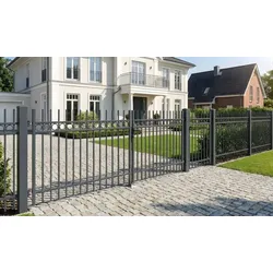 Schmiedeeisen Zaun Lille 200 x 100 cm - Gartenzaun aus feuerverzinktem Stahl, anthrazit - moderner Metallzaun - Schmuckzun mit Zierkreisen