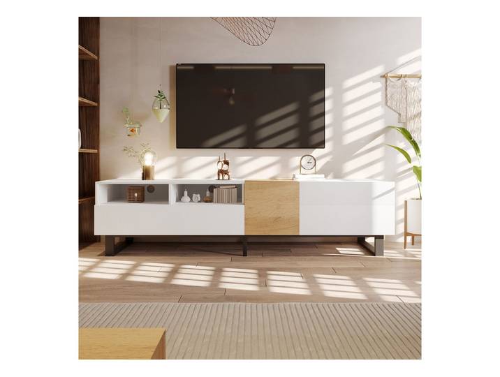 IDEASY TV-Schrank Moderner TV-Schrank mit Colorblock-Design & Holzoptik 180cm (Breite 180cm für großzügigen Stauraum) Modernes Colorblocking-Design mit natürlicher Holzmaserung