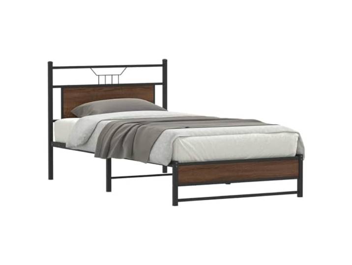 WDGJJFECNMUEHI Stahlgestell Stauraum Kopfteil 107x203 cm Braun Bettgestell ohne Matratze Braun Eichen-Optik 107x203 cm Metallbett mit Kopfteil Stauraum Lattenrost Schlafzimmer
